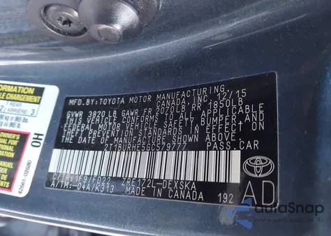 2016 Toyota Corolla S Plus из США, поврежденный, VIN 2T1BURHE5GC579777